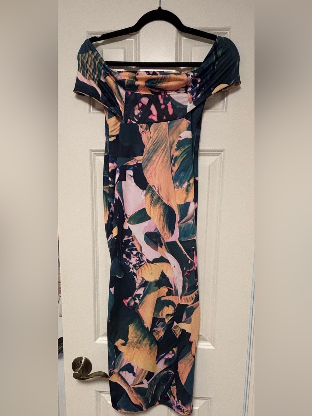 ASOS Floral-Leaf Maxi Dress in Navy, Green & Pink